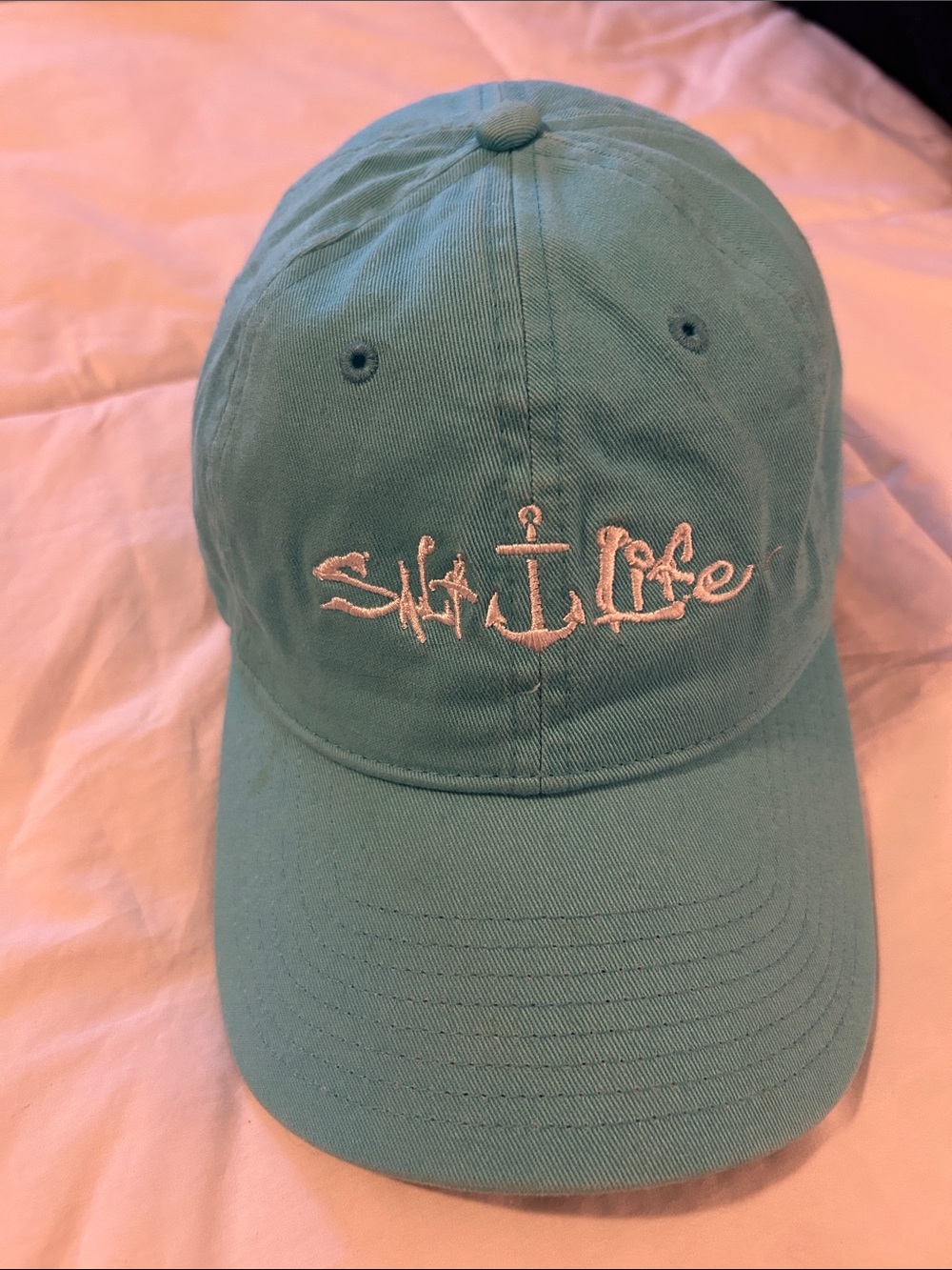 Salt Life Turquoise Baseball Hat with White Anchor Embroidery